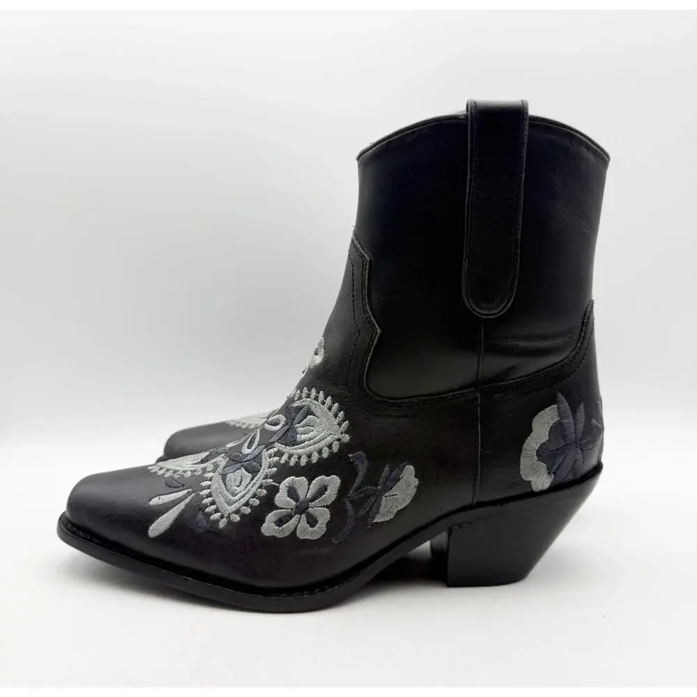 Diba True Women's Cains Ville Western Bootie Size 7M Black Charcoal Leather NWOB